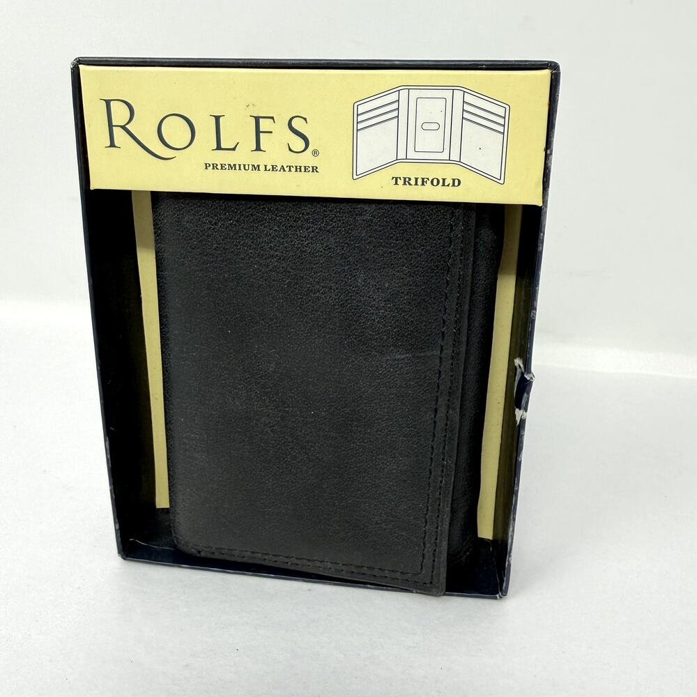Rolfs Genuine Leather Trifold Wallet Black Mens NIB Gift Box